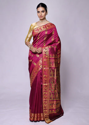 Maroon Handloom Baluchari Pure Silk Saree With Blouse Piece