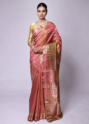 Rust Handloom Baluchari Pure Silk Saree With Blouse Piece