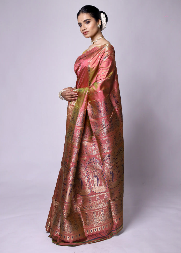 Rust Handloom Baluchari Pure Silk Saree With Blouse Piece