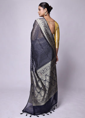 Black Kora Silk Saree With Blouse Piece