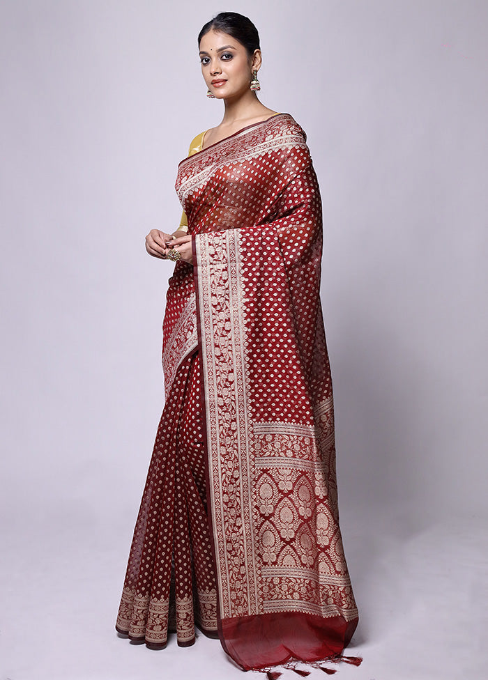 Red Kora Silk Saree With Blouse Piece