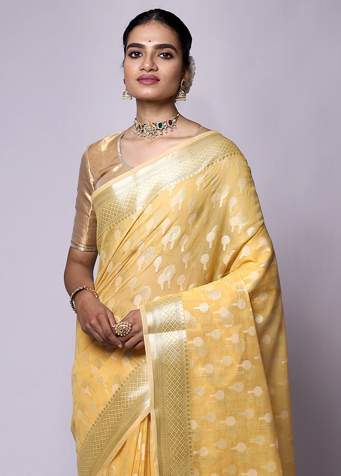 Yellow Kora Silk Saree With Blouse Piece