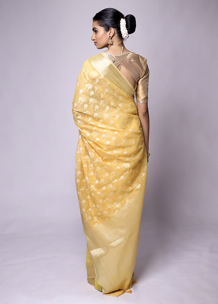 Yellow Kora Silk Saree With Blouse Piece