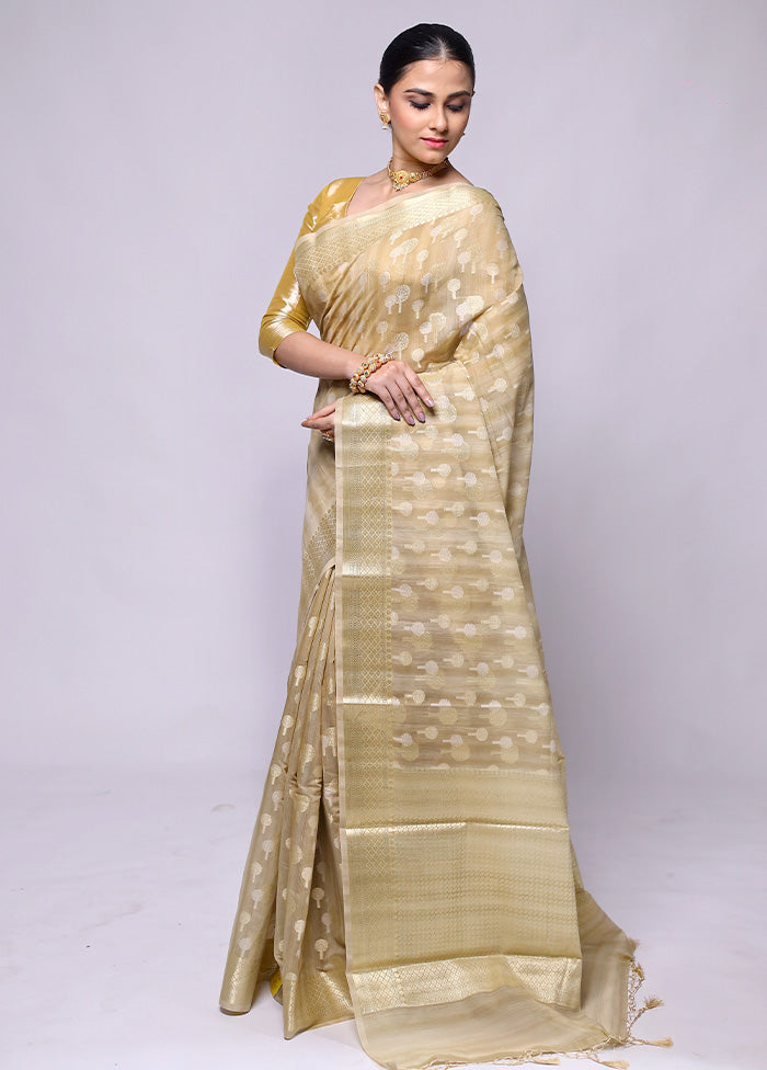 Cream Kora Silk Saree With Blouse Piece