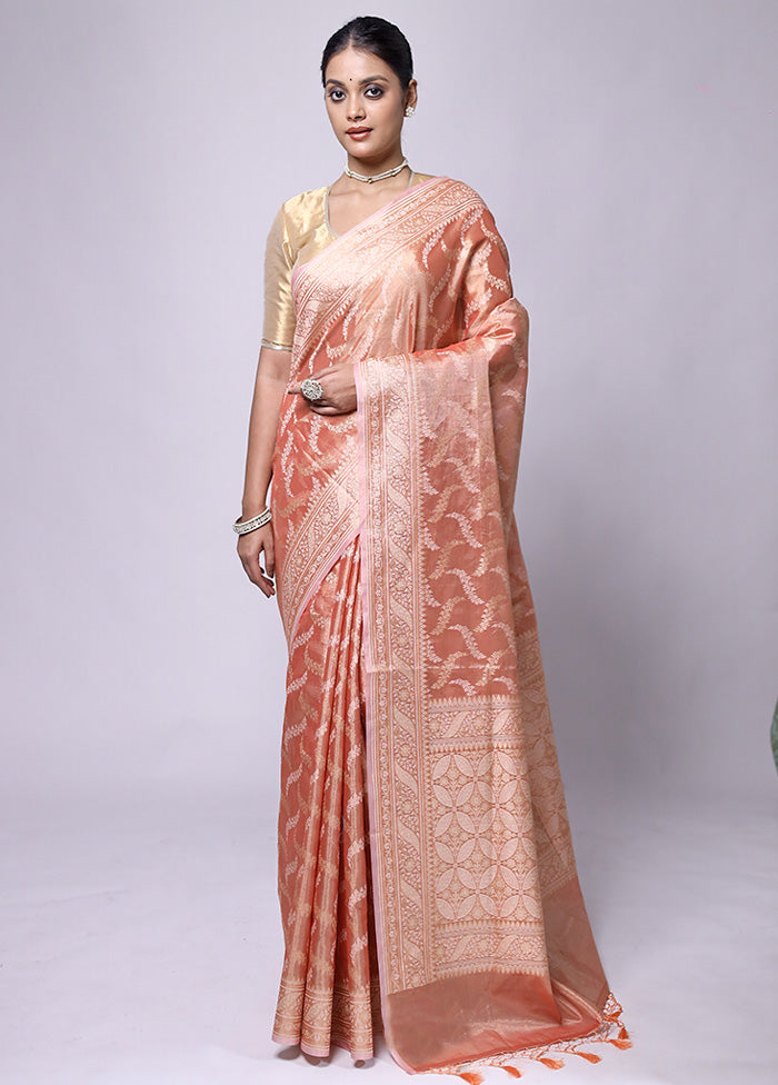 Peach Tissue Silk Saree With Blouse Piece