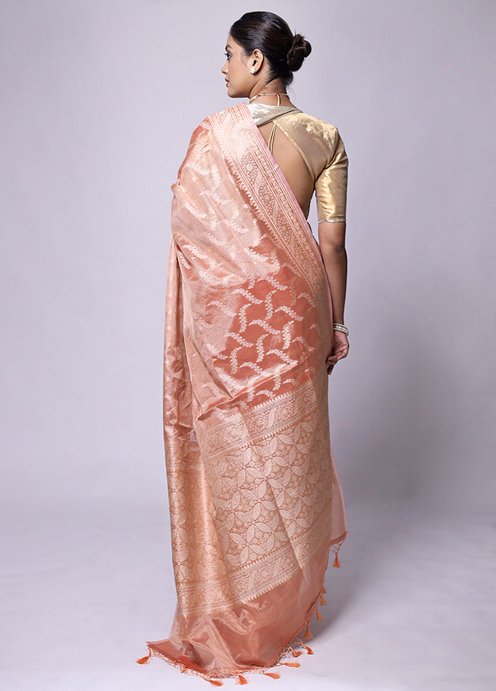 Peach Tissue Silk Saree With Blouse Piece