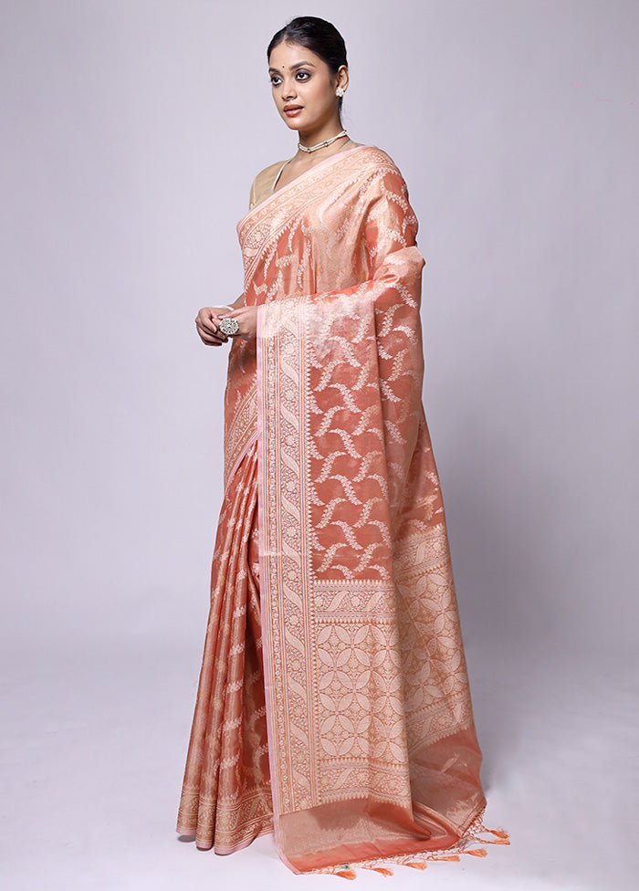 Peach Tissue Silk Saree With Blouse Piece