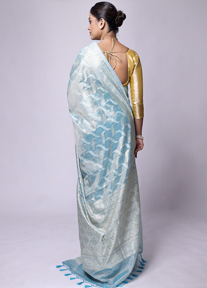 Blue Tissue Silk Saree With Blouse Piece