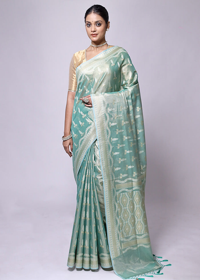 Green Tissue Silk Saree With Blouse Piece