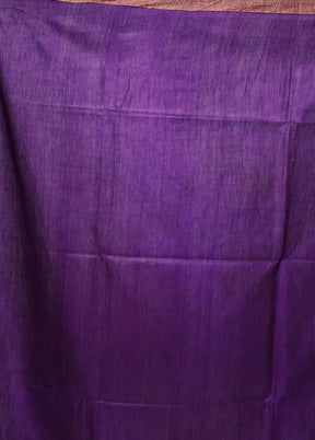 Purple Handloom Tussar Pure Silk Saree With Blouse Piece