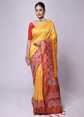 Yellow Dupion Silk Saree With Blouse Piece