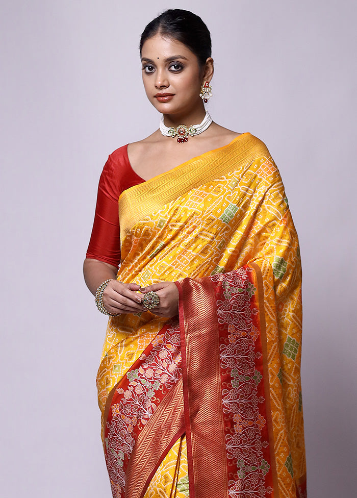 Yellow Dupion Silk Saree With Blouse Piece