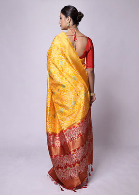 Yellow Dupion Silk Saree With Blouse Piece