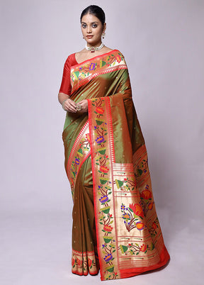 Green Katan Silk Saree With Blouse Piece