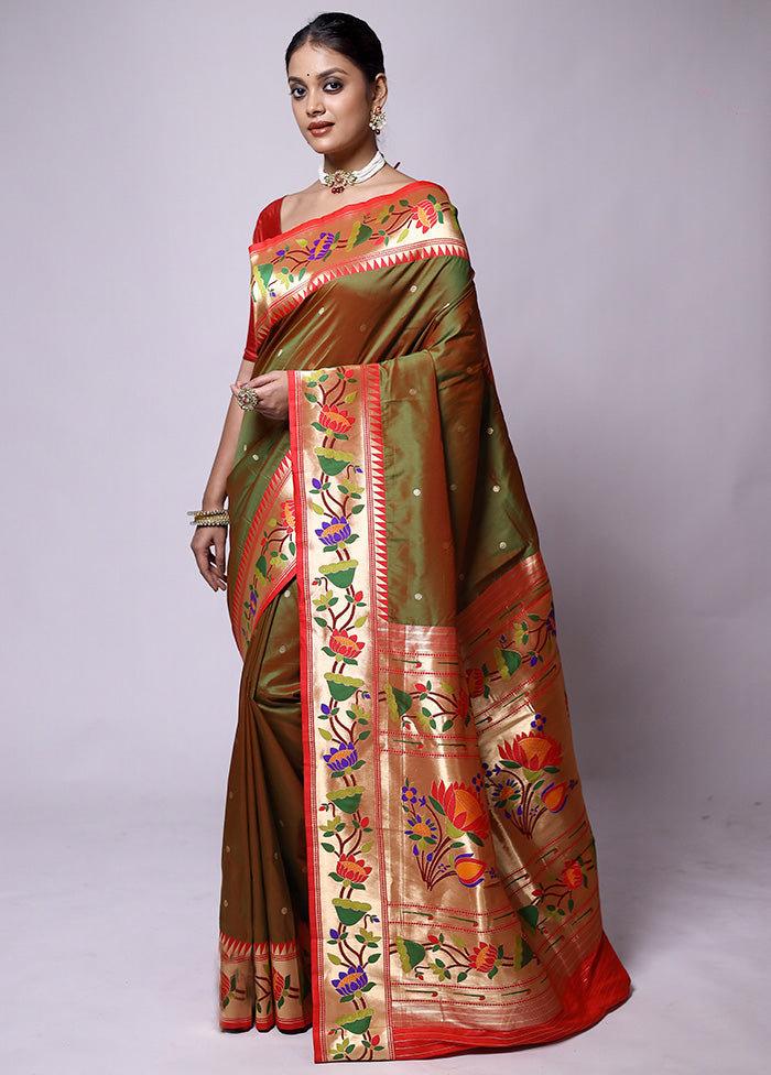 Green Katan Silk Saree With Blouse Piece