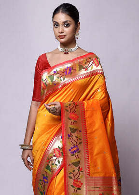 Yellow Katan Silk Saree With Blouse Piece