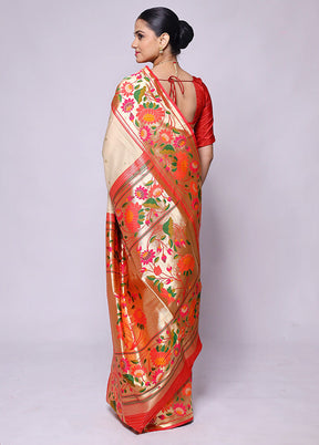 Cream Katan Silk Saree With Blouse Piece