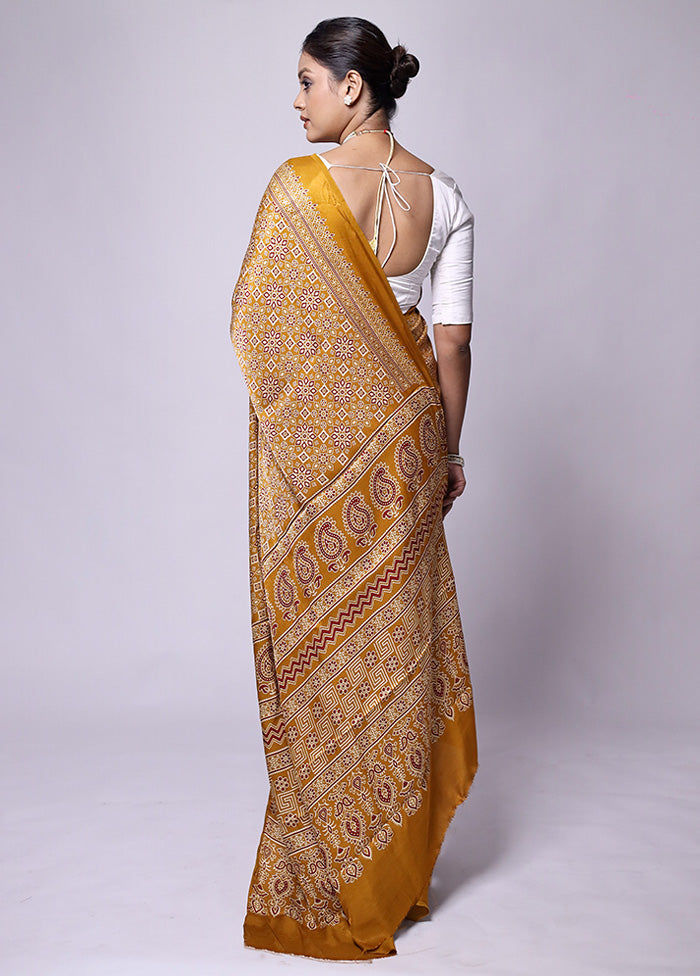 Yellow Pure Modal Silk Saree Without Blouse Piece