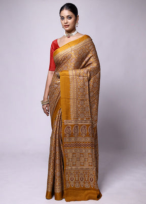 Yellow Pure Modal Silk Saree Without Blouse Piece