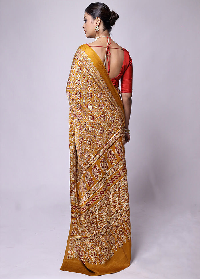 Yellow Pure Modal Silk Saree Without Blouse Piece