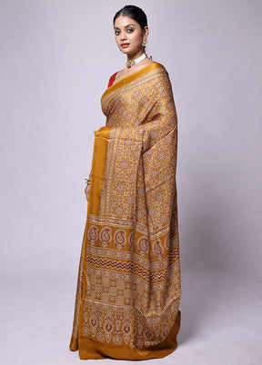 Yellow Pure Modal Silk Saree Without Blouse Piece