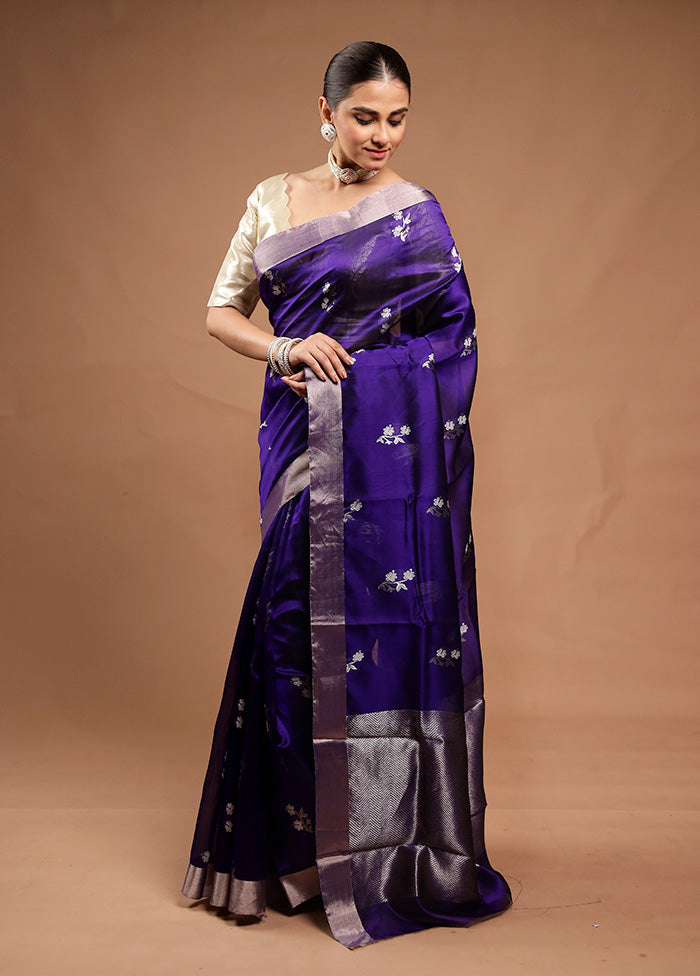 Blue Handloom Chanderi Pure Cotton Saree With Blouse Piece