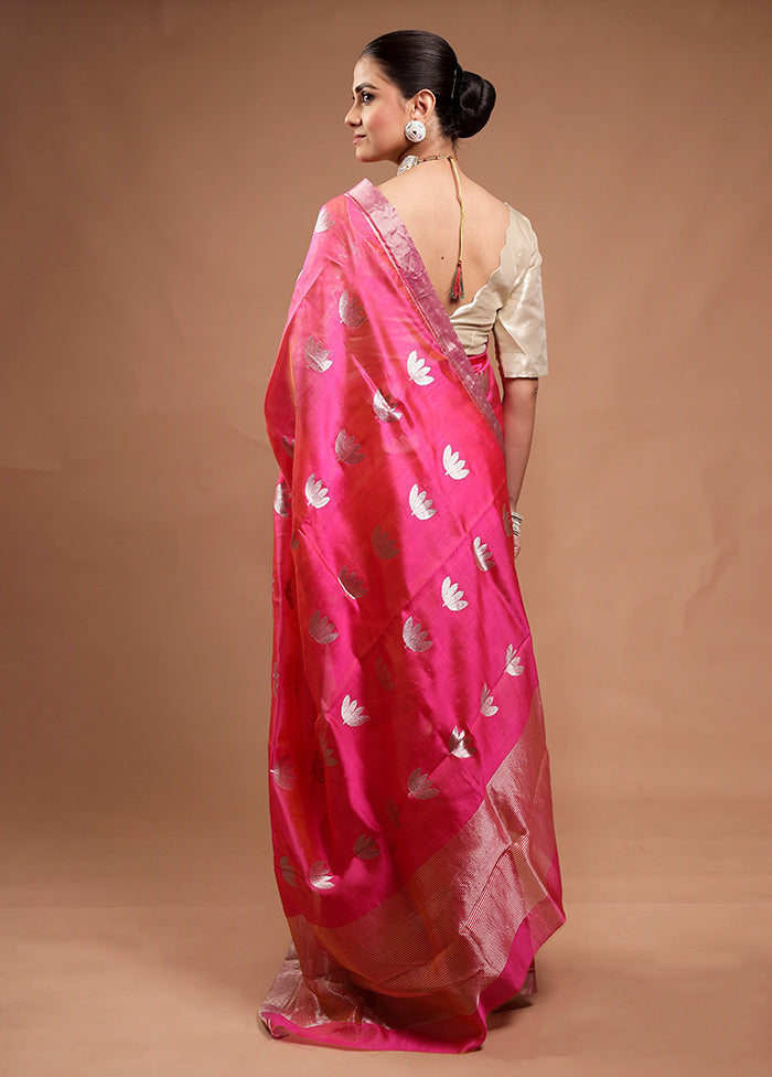 Pink Handloom Chanderi Pure Cotton Saree With Blouse Piece