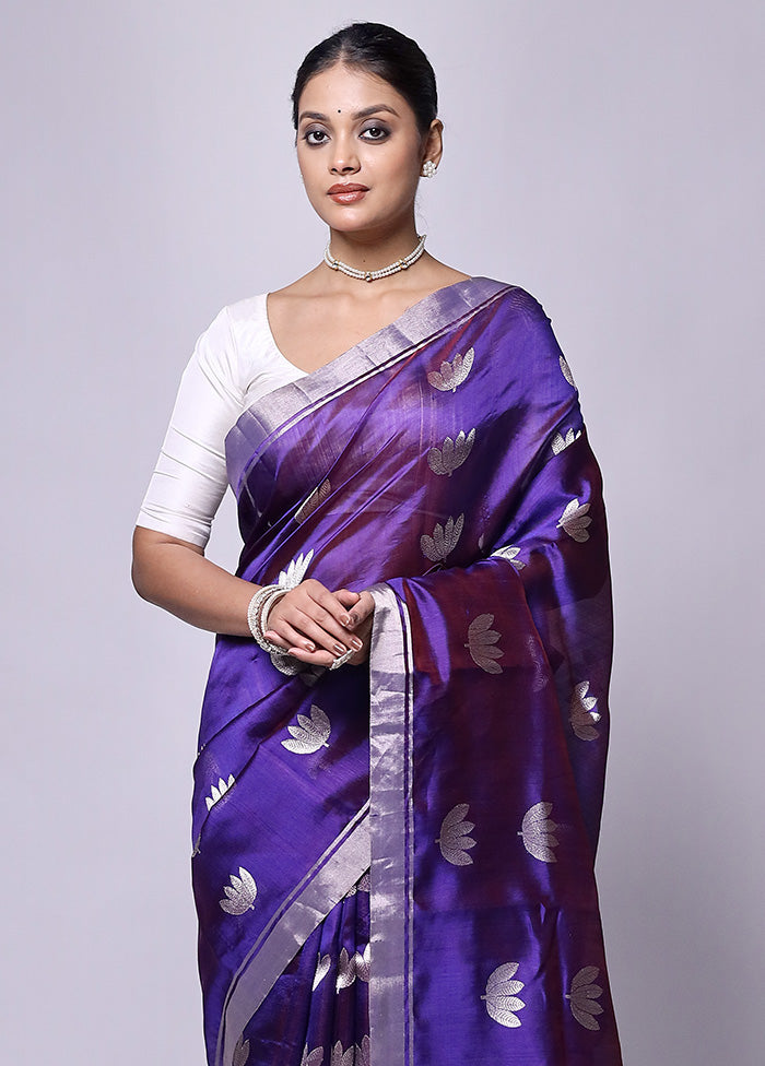 Purple Handloom Chanderi Pure Cotton Saree With Blouse Piece