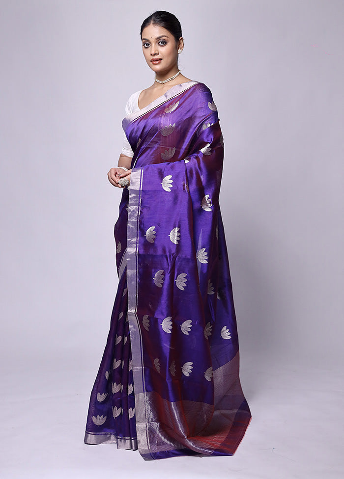 Purple Handloom Chanderi Pure Cotton Saree With Blouse Piece