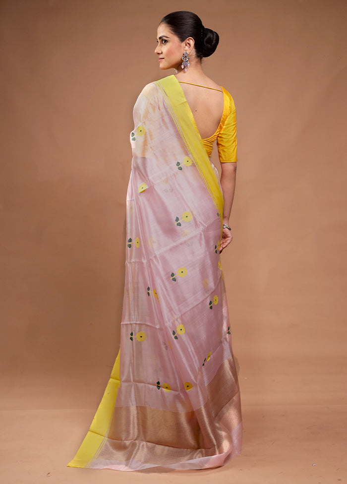 Pink Handloom Chanderi Pure Cotton Saree With Blouse Piece