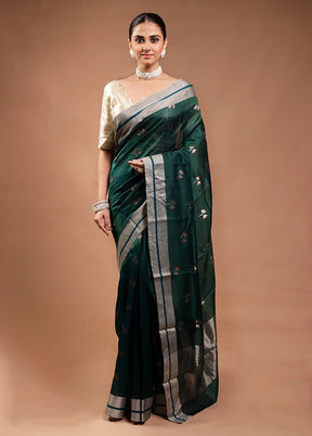 Green Handloom Chanderi Pure Cotton Saree With Blouse Piece