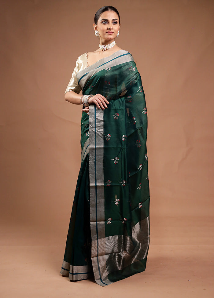 Green Handloom Chanderi Pure Cotton Saree With Blouse Piece