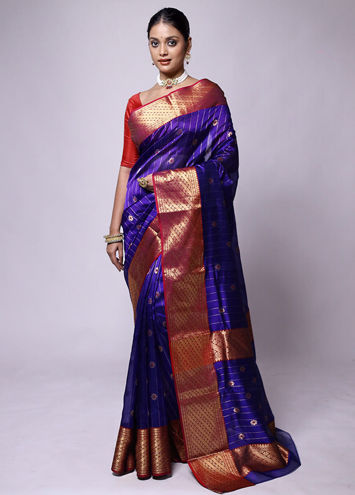 Blue Handloom Chanderi Pure Cotton Saree With Blouse Piece