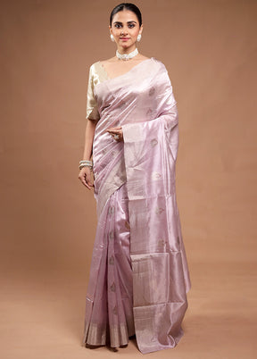 Purple Handloom Chanderi Pure Cotton Saree With Blouse Piece