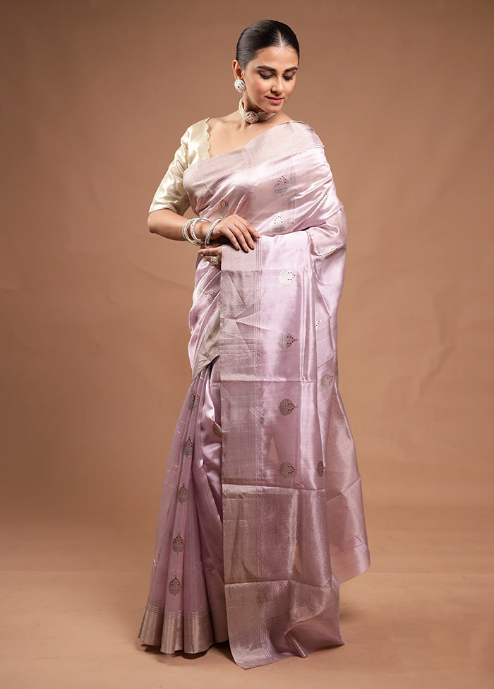 Purple Handloom Chanderi Pure Cotton Saree With Blouse Piece