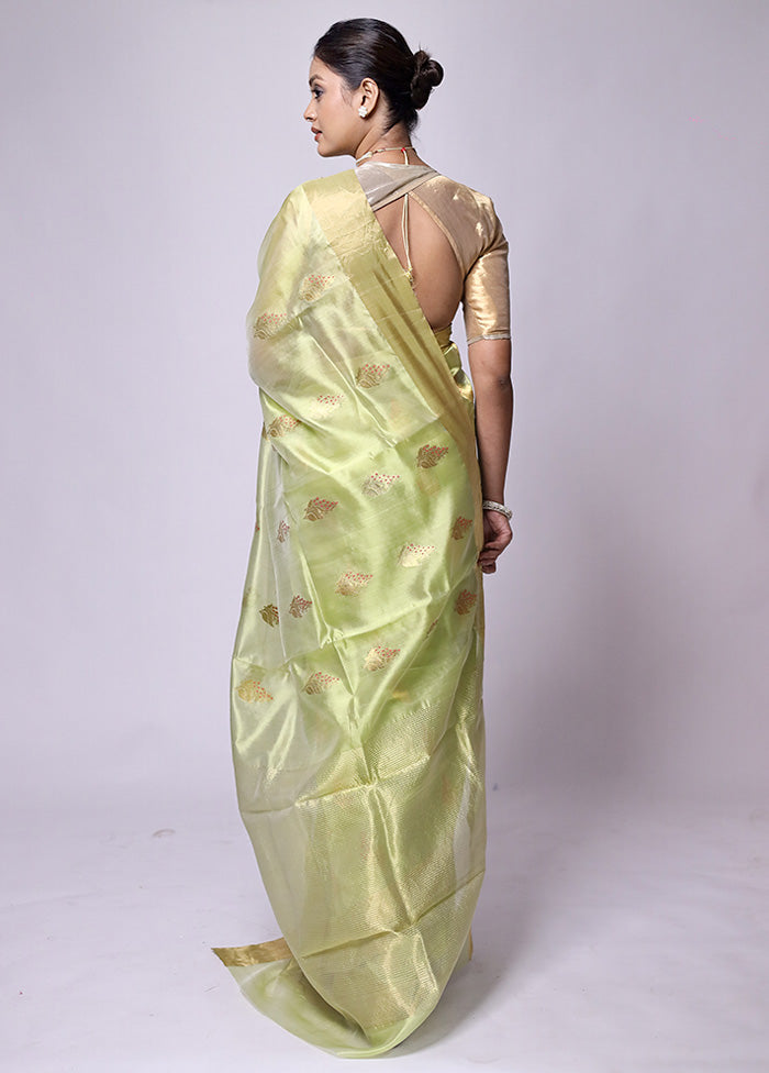 Green Handloom Chanderi Pure Cotton Saree With Blouse Piece