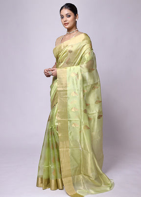 Green Handloom Chanderi Pure Cotton Saree With Blouse Piece