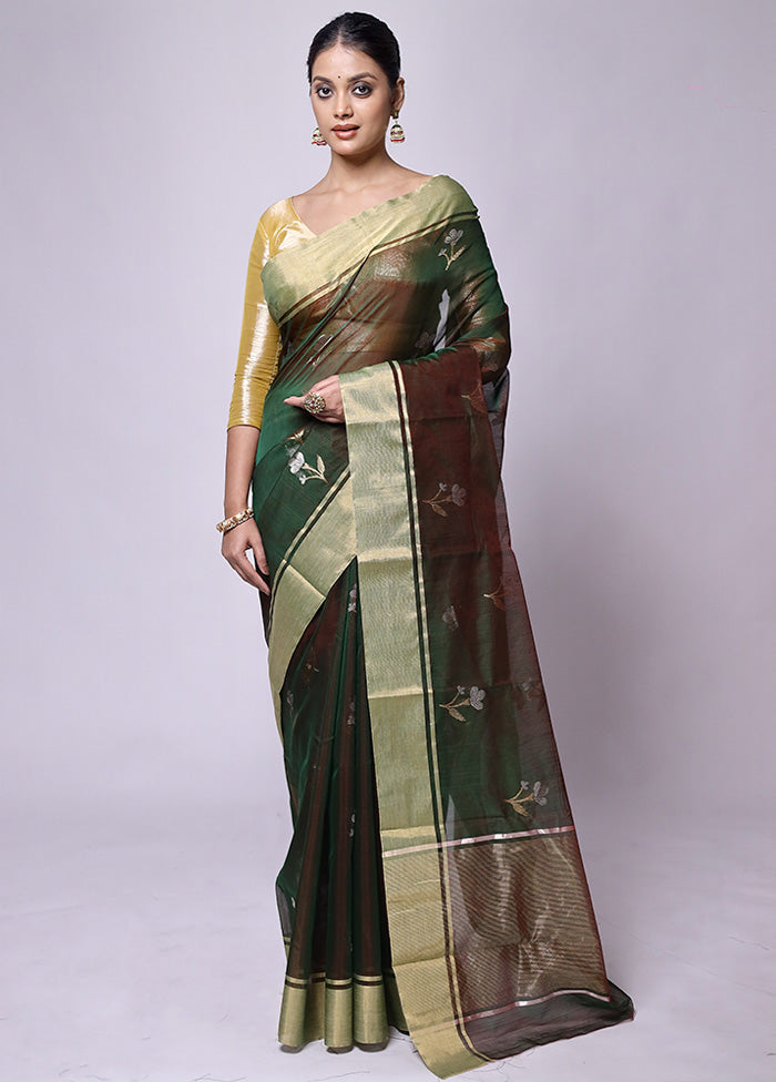 Green Handloom Chanderi Pure Cotton Saree With Blouse Piece