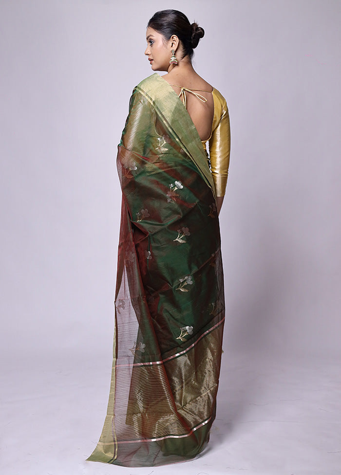 Green Handloom Chanderi Pure Cotton Saree With Blouse Piece