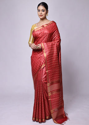 Pink Tussar Silk Saree With Blouse Piece