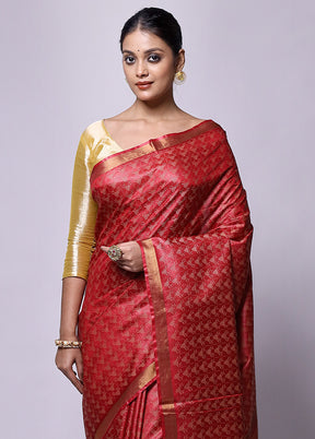 Pink Tussar Silk Saree With Blouse Piece