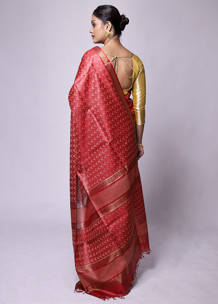 Pink Tussar Silk Saree With Blouse Piece