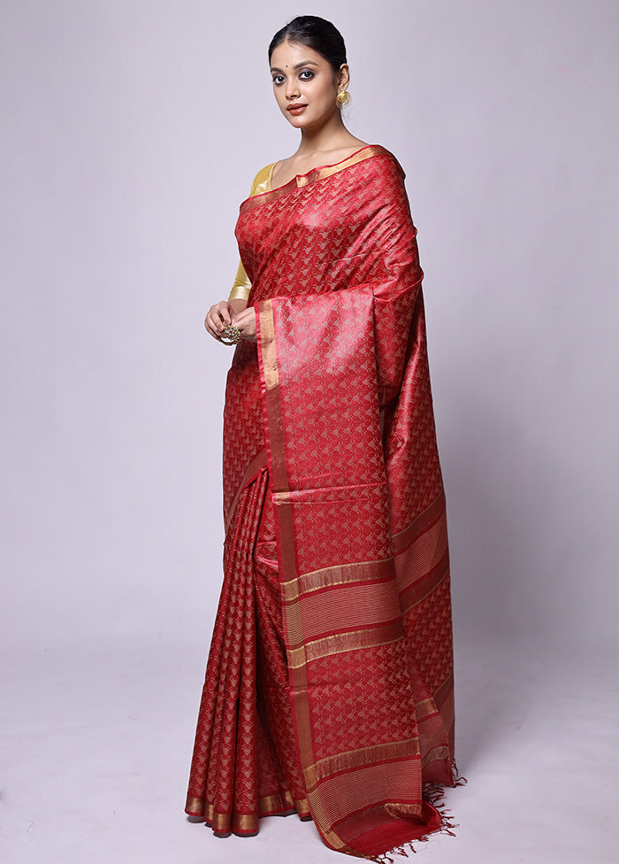 Pink Tussar Silk Saree With Blouse Piece