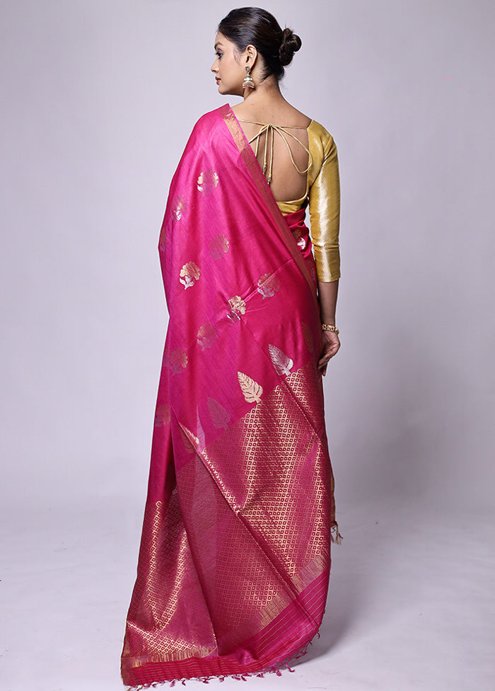 Pink Handloom Tussar Pure Silk Saree With Blouse Piece