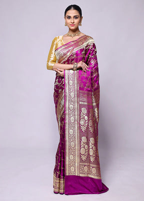 Pink Handloom Banarasi Pure Silk Saree With Blouse Piece