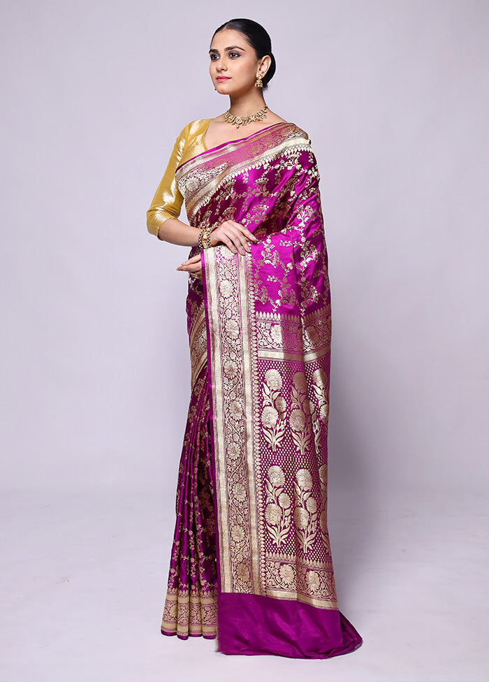 Pink Handloom Banarasi Pure Silk Saree With Blouse Piece