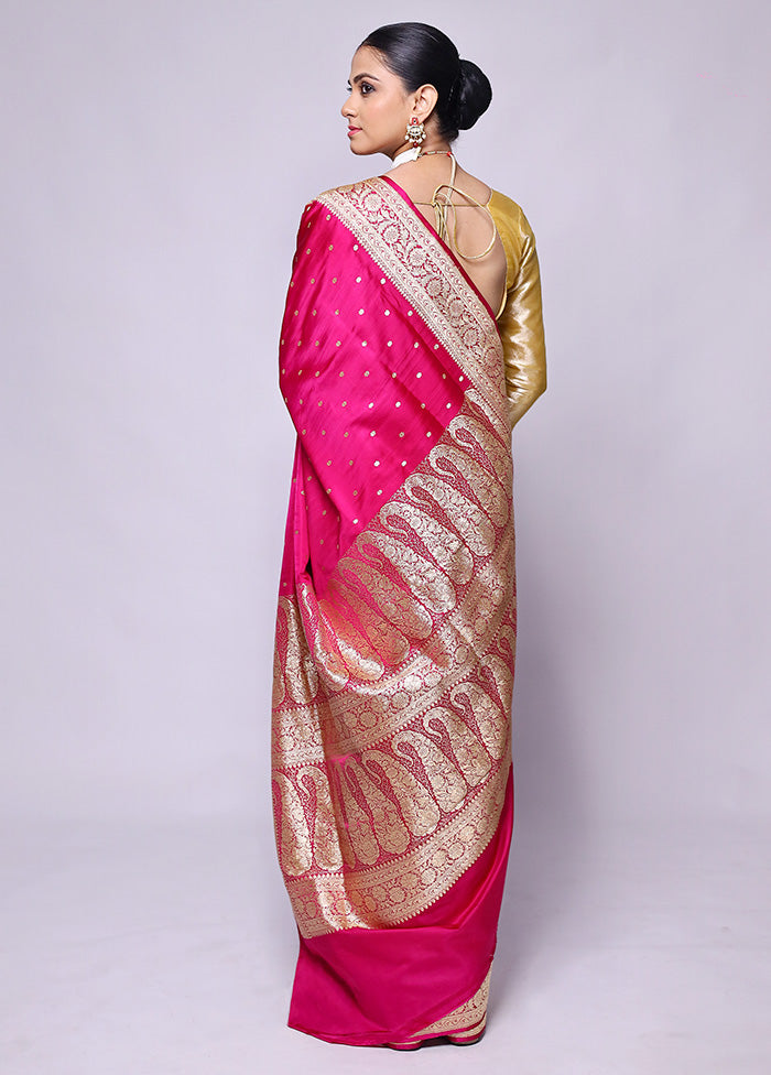 Pink Handloom Banarasi Pure Silk Saree With Blouse Piece