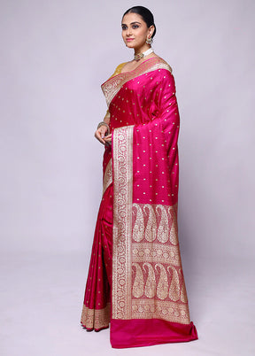 Pink Handloom Banarasi Pure Silk Saree With Blouse Piece