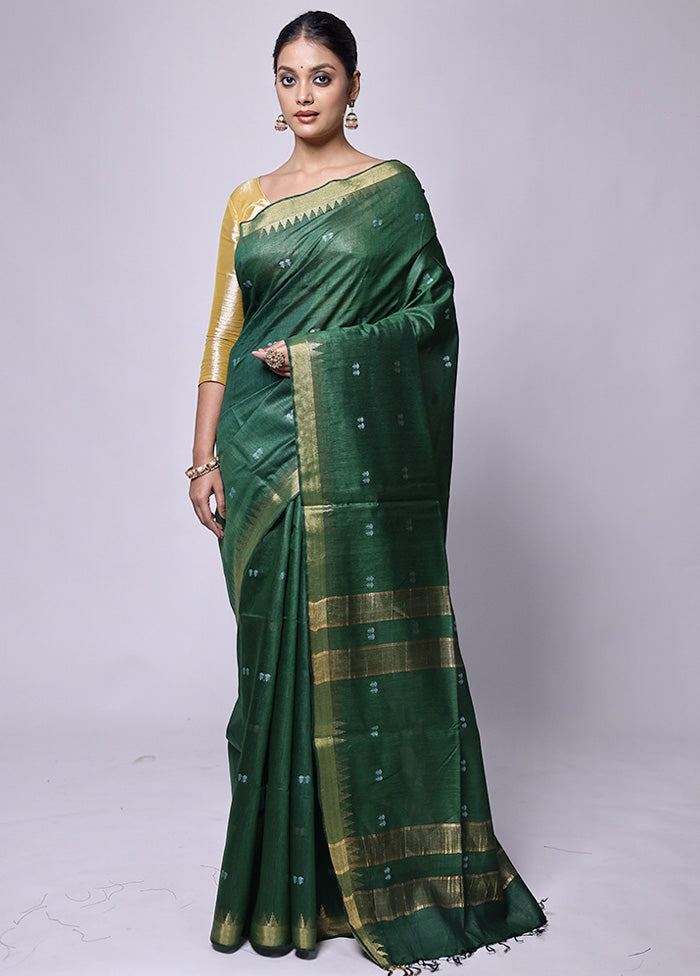 Green Tussar Silk Saree With Blouse Piece