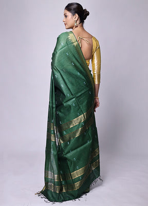 Green Tussar Silk Saree With Blouse Piece